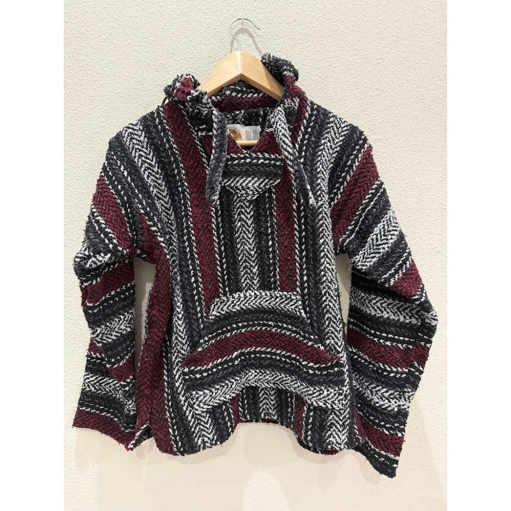 Earth Ragz Baja Hooded Pullover Jerga Hoodie - Burgundy & Black
